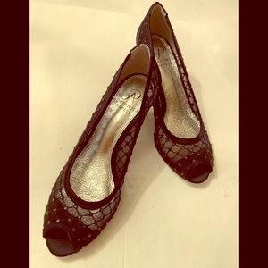Adriann Papell Black Shoes With Blue Crystals